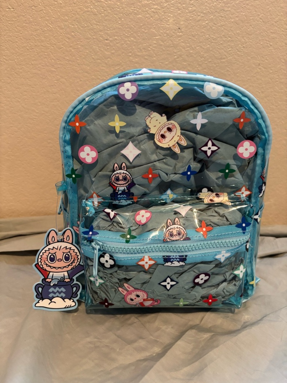 Labubu Monster Clear Light Blue Mini Backpack